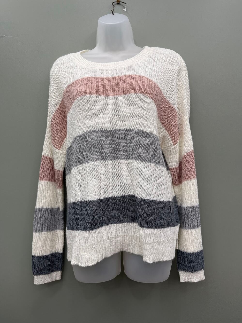 C&C California Striped Open Knit Sweater XL Coastal Neutral Oversized
